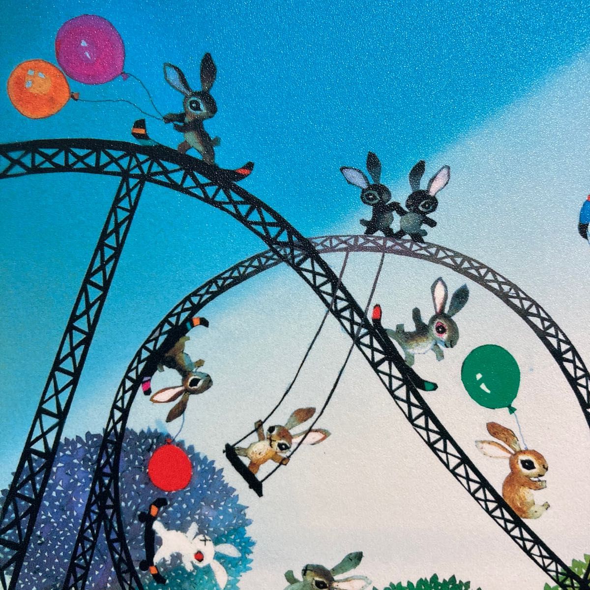 真作】藤城清治「ジャンピングラビット」レフグラフ 直筆サイン 裏書き