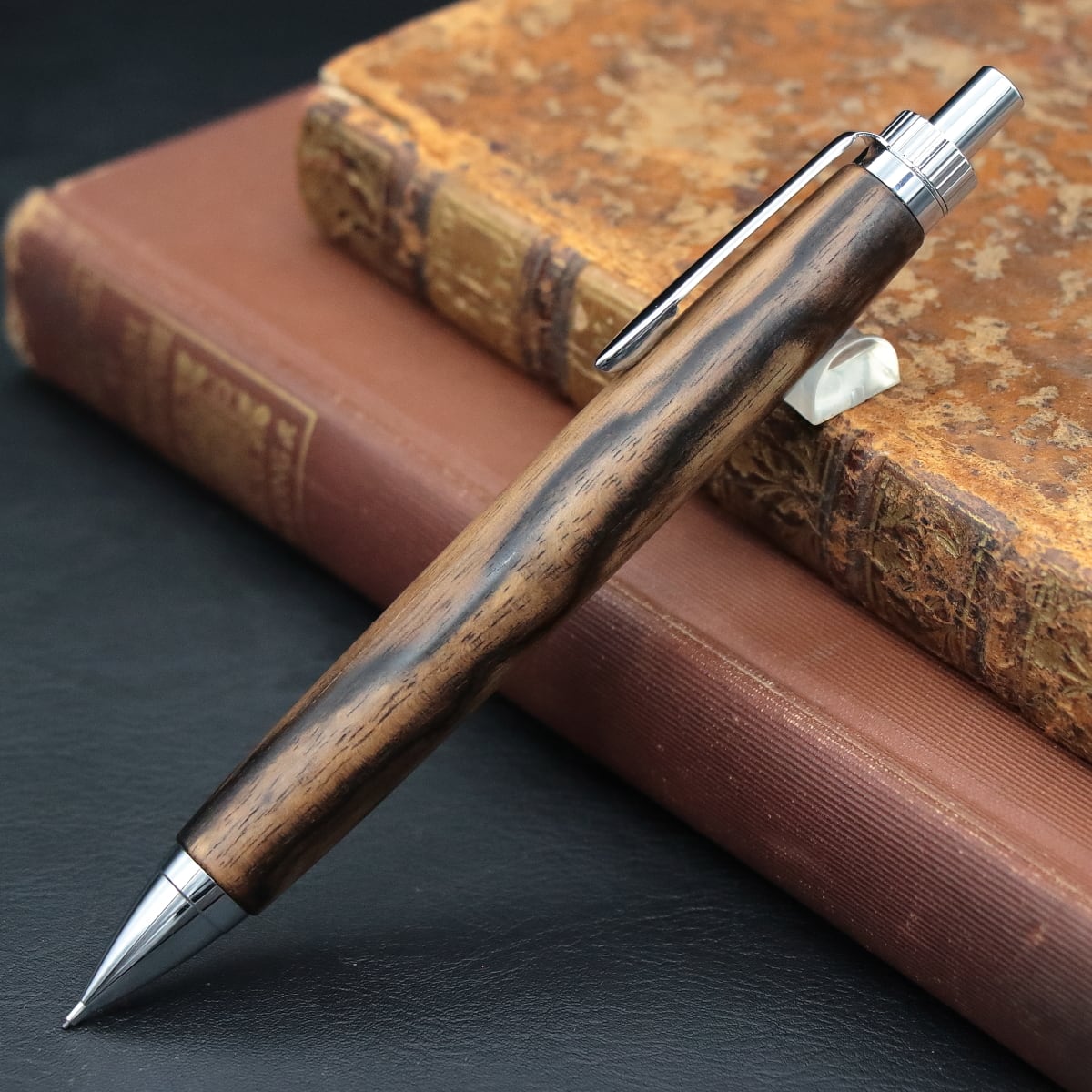 601超極上 黒柿孔雀杢 木軸シャーペン ボールペン 601超極上 黒柿孔雀