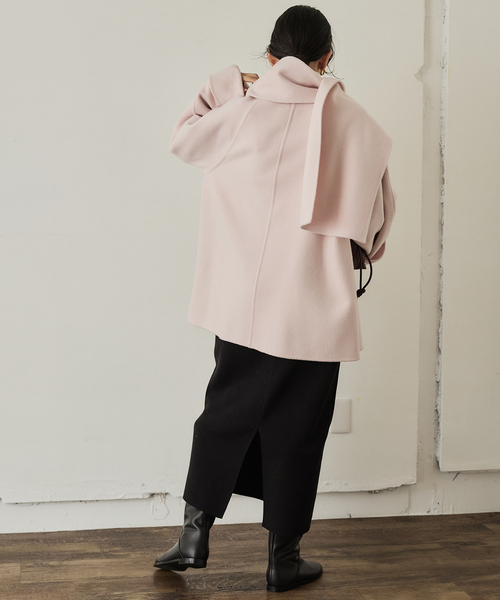 セール】《ストール付き》SUPER140 ダブルフェイスノーカラーコート