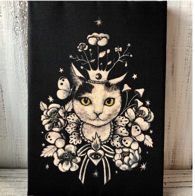 星月猫☆アート「Queen」絵画 木製パネル貼り SMサイズ複製画「006」猫