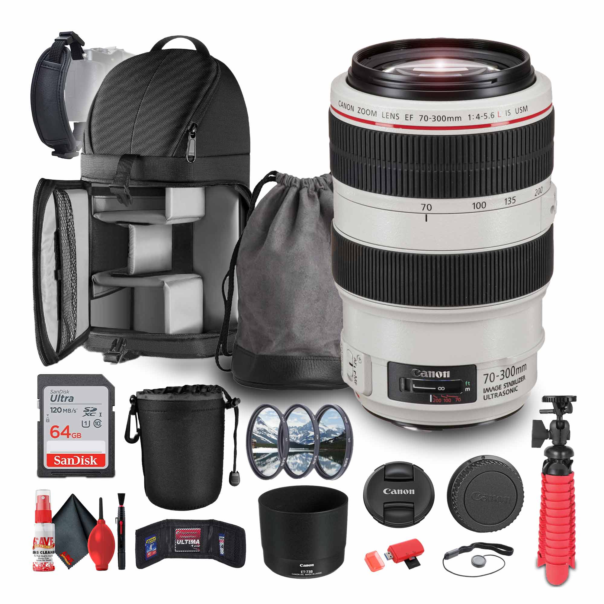 Canon EF 70 300mm f/4 5.6L IS USM Telephoto Zoom Lens + 64GB
