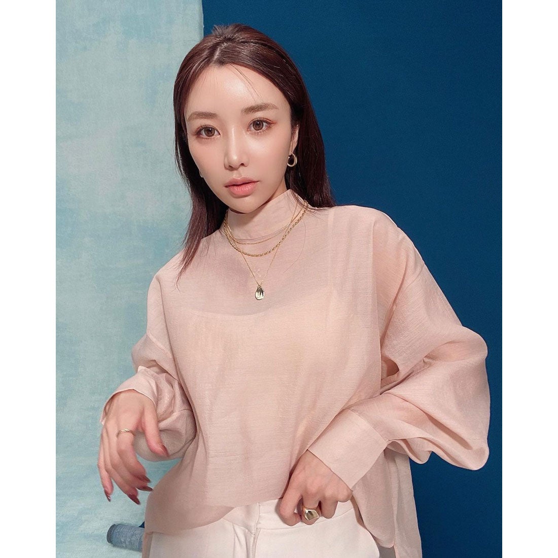 eimyistoire ウエスト切替シャツカラーフレアTOPS エイミー