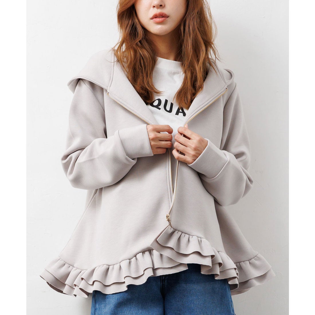 ミリアンデニ mili an deni スクーバ裾フリルパーカー （GRG