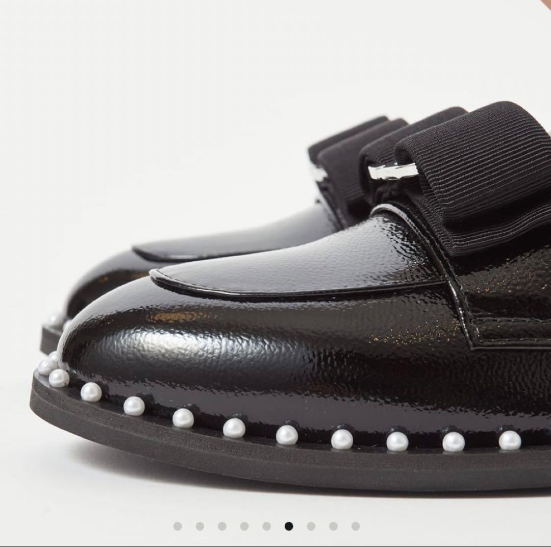 新品未使用】 D.I.A.N.A. リボン×パールローファー エナメルブラック