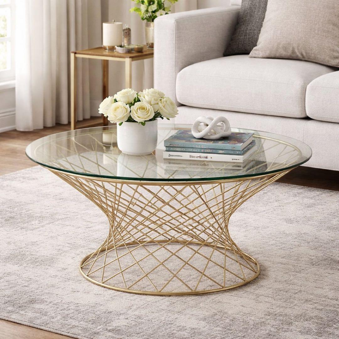 Francfranc マーリア コーヒーテーブル クリア×ゴールド（φ800) - メルカリ