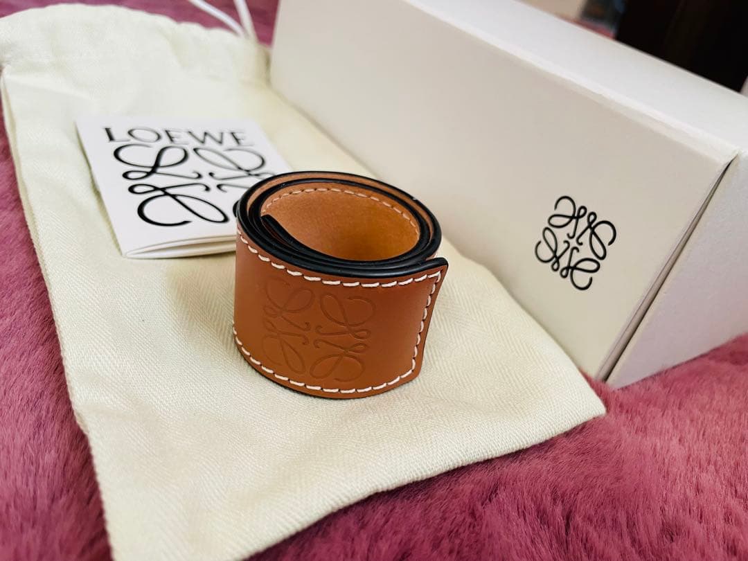 LOEWE ブラウンレザーバングル 良】ロエベ LOEWE アナグラム バングル ブラウン レザー ブレスレット