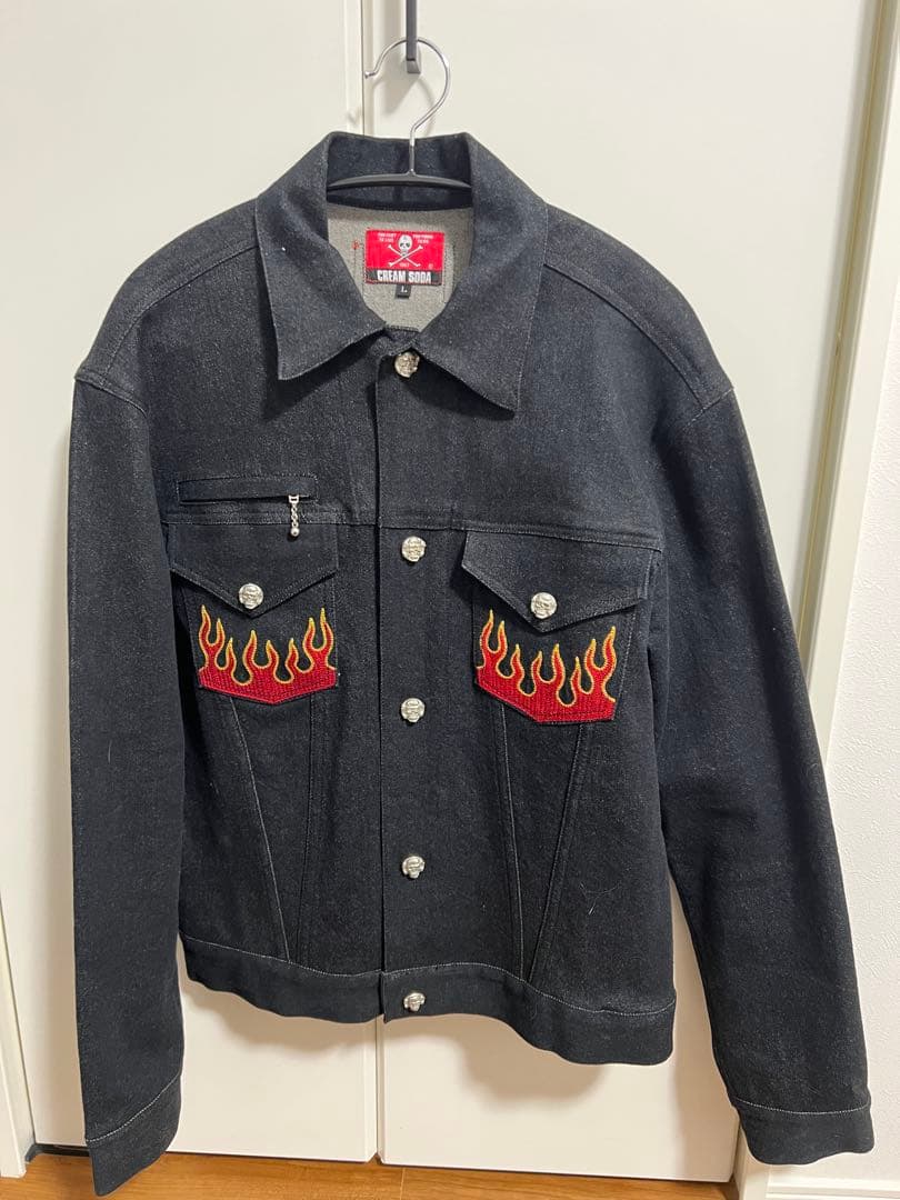 ⭐︎レア⭐︎美品　CREAM SODA フレイム刺繍 デニムジャケット L ビッグサイズ・花刺繍デニムジャケット | 森のあらいぐま
